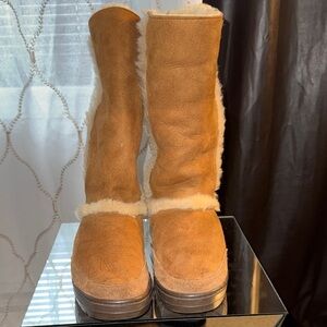 UGG Tall Chestnut Suede Shearling Boots